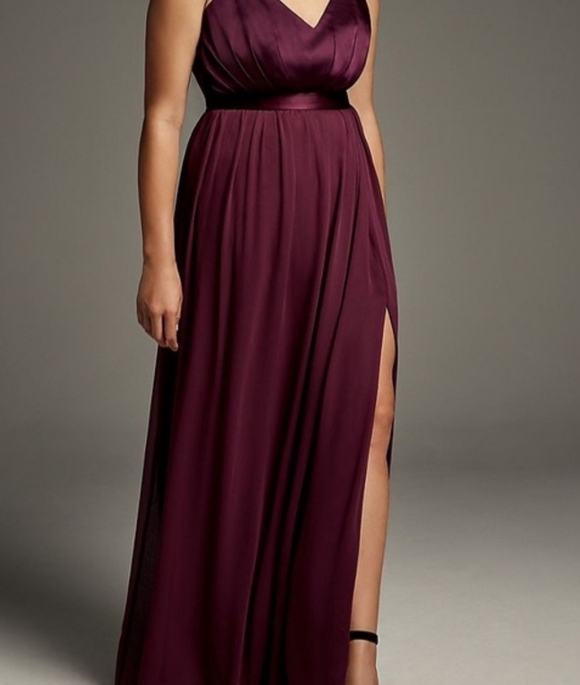 White by Vera Wang Wine V-Neck Maxi Dress with Side Slit - Picture 2 of 11